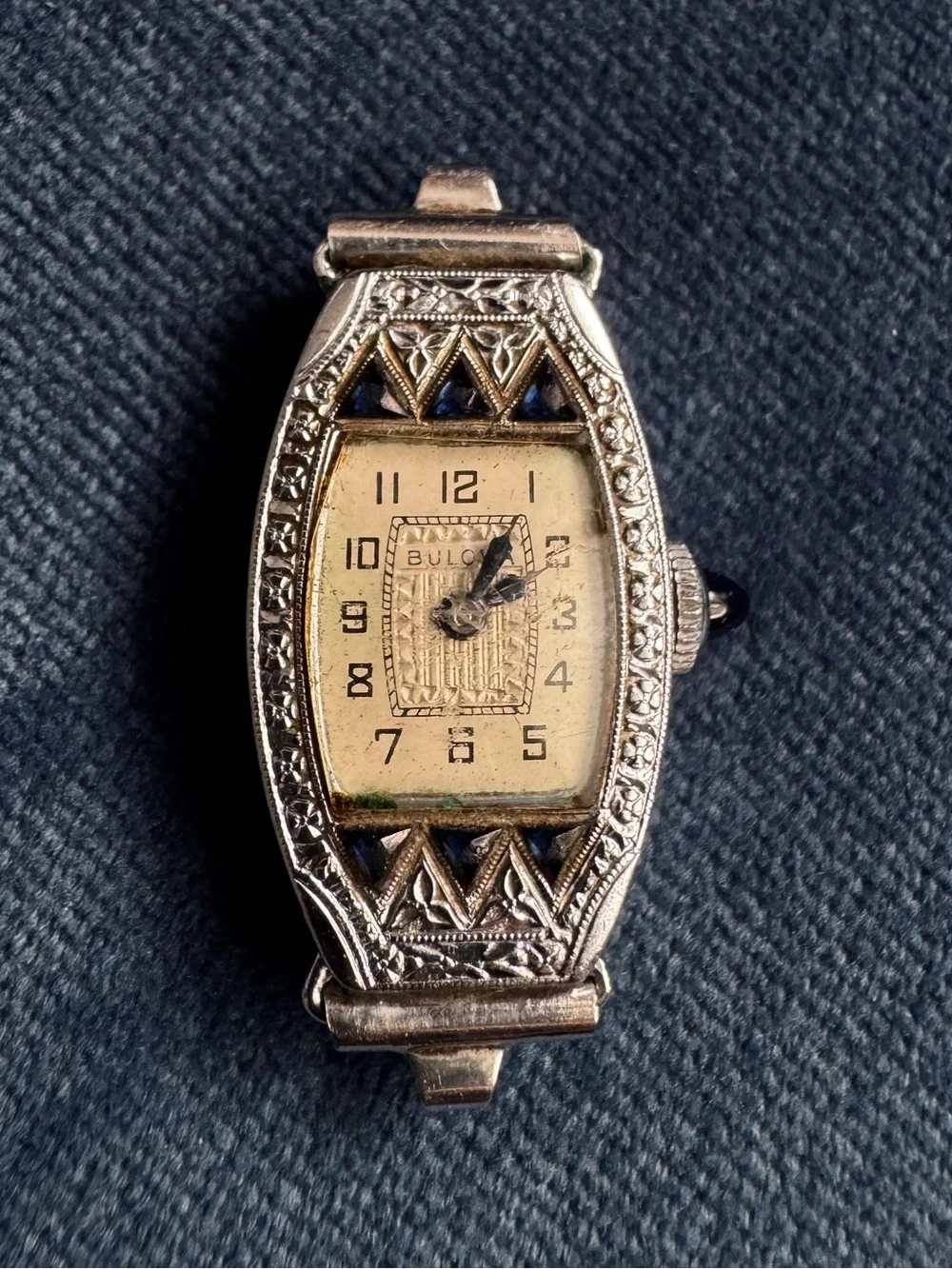 ART DECO BULOVA 1924 GOLD FILLED & SAPPHIRE MISS LIBERTY Case manual Wind Watch